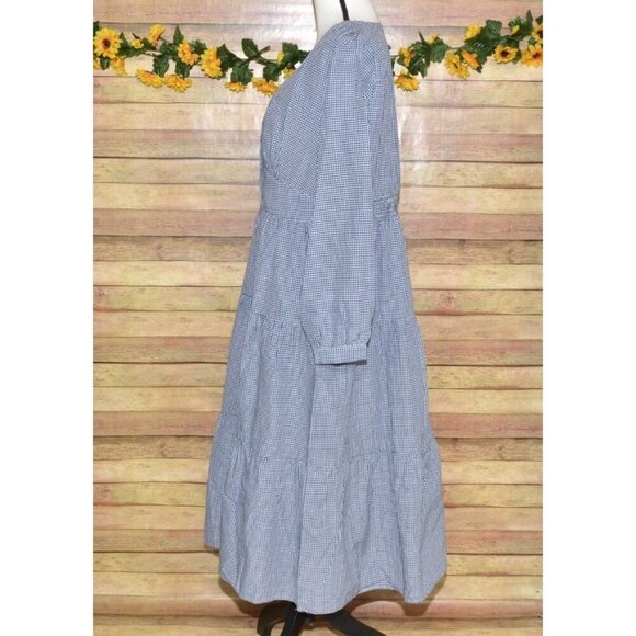Simplee Plus Prairie Dress Womens 1XL Blue Gingham Plaid Tiered Cottage Buttons - Picture 4 of 8